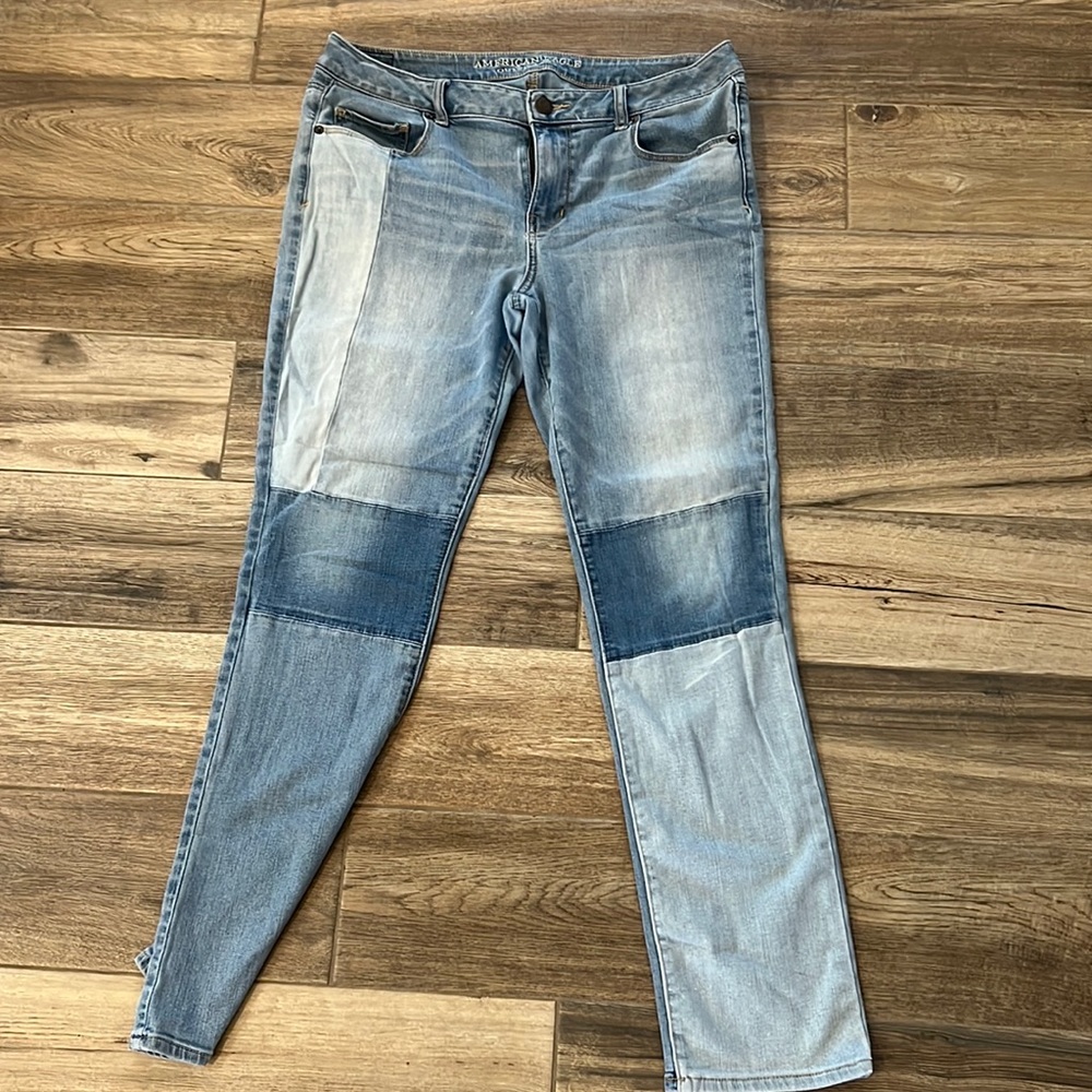 American eagle patchwork skinny jeans size 14